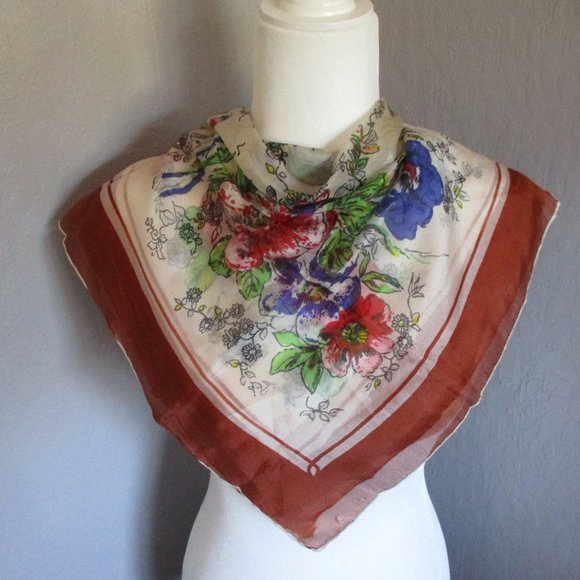 1950's floral  silk scarf - Picture 7 of 9